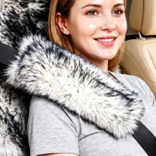 Image of 2 Pack Sheepskin Car Seat Belt Cover Pads | Long Wool Seatbelt Cushions