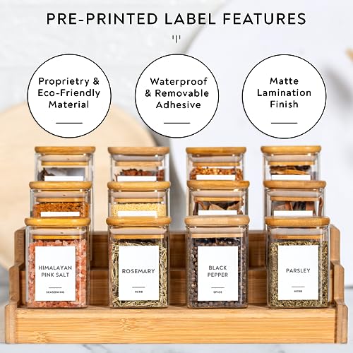 Image of TIENER Glass Jars Set, Square Spice Jars With Bamboo Lids And Customized Labels, 8Oz 12 Piece Small Food Storage Containers For Home Kitchen, Spice, Herbs, Seasoning, Seed, Tea, Sugar, Salt,Clear