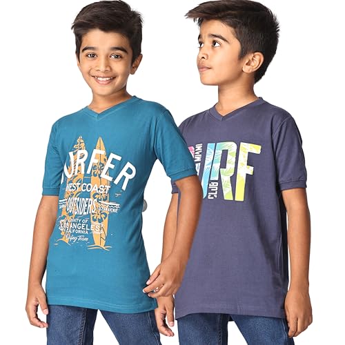 Image of TotzTouch Kids | Teen Boys Tshirt | Tee Shirt | t Shirt Premium Cotton Polo Style Rib Cuff V Neck Graphic Printed Half Sleeve Pack of 1