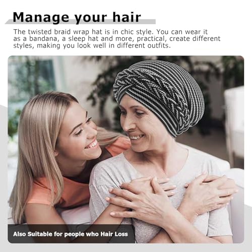 Image of DRESHOW African Women Turban Caps Beanie Twist Headscarf Pre-Tied Double Twisted Braids Headwraps for Women Chemo Cancer Cap