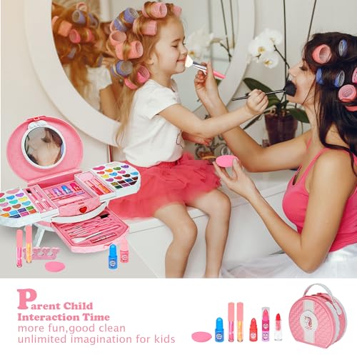 Kinderschminke Set Mädchen Spielzeug Geschenke - 66PCS Waschbar Schminkkoffer Kinder, Schminke Kinder Make Up Set Spiele, Toys for Girls Prinzessin Weihnachts Geburtstags Geschenke für Mädchen 4+Jahre