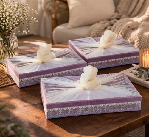 Image of SATYAM KRAFT 6 Pcs Multipurpose Decorative Folding Gift Box | Premium Paper Tray with Net for Wedding Return Gifts, Shaadi /Marriage, Anniversary, Hampers, Festive Gift Packaging (Maroon)