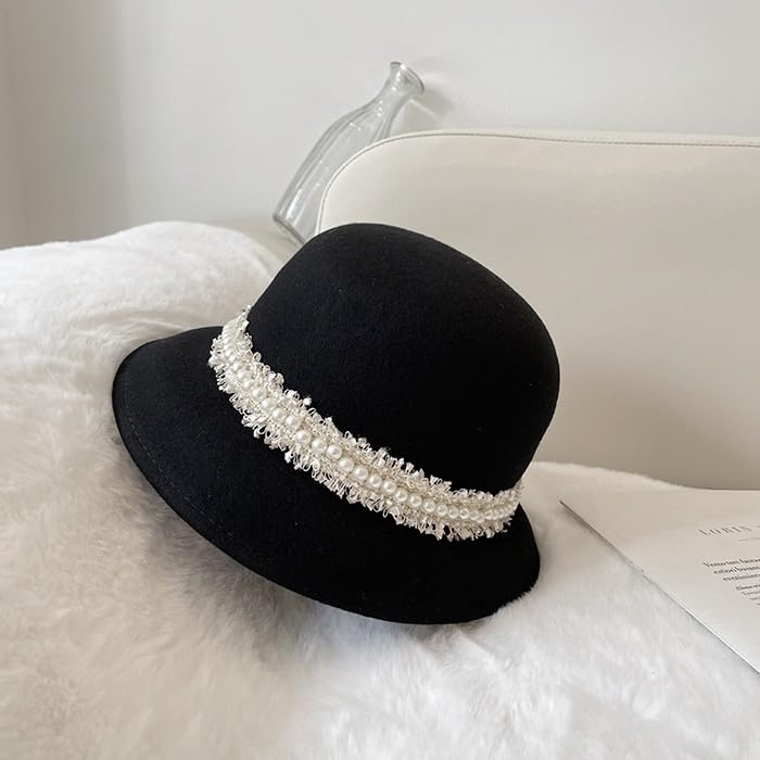 PTEXTU Autumn and Winter Hat Children's Pearl Fisherman Hat Felt Hat Hepburn Wind Pot Hat3