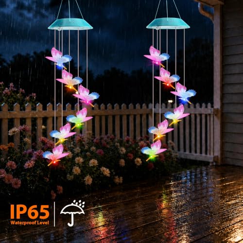 Image of Toodour Solar Wind Chime, Color Changing LED Swaying Butterfly Wind Chimes, Upgrade Butterfly with Fluttering Wings, Waterproof Solar Outdoor Light Decor for Garden Window Patio, Gift for Mom Grandma