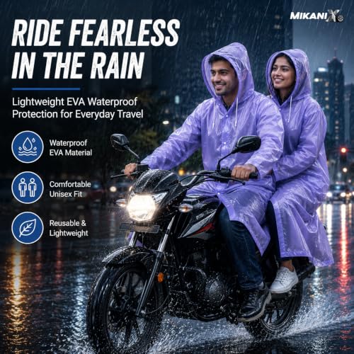 Image of MIKANIX Waterproof Hooded Raincoat for Men & Women | Full Length Reusable PVC Rain Wear | Lightweight Windproof Rain Jacket with Front Button Closure (Pack of 1)