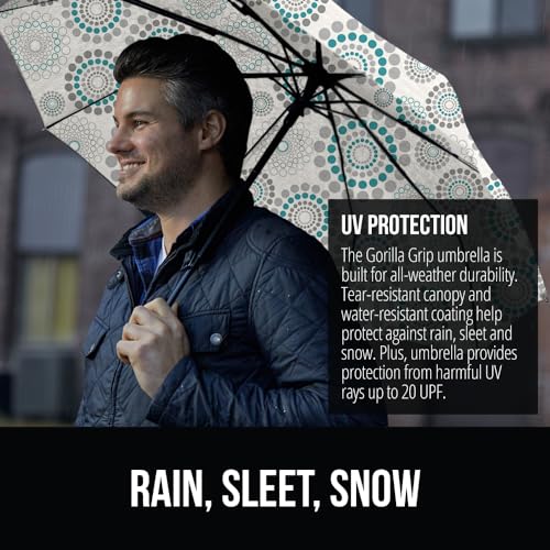 Image of GORILLA GRIP Compact Travel Size Umbrella for Rain, Sleek Design Fits Backpack, Purse and Carry On, Lightweight Under 1lb, One Click Open and Close, Wind Resistant, Durable Waterproof, Spiral