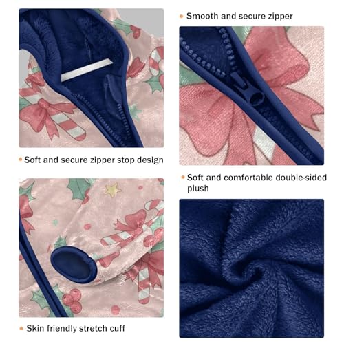 Candy Canes with Holly Leaves Toddler Fleece Jacket Girl Boys Hooded Fleece Jacket Coat Warm Outwear Zip-up 3-10T3