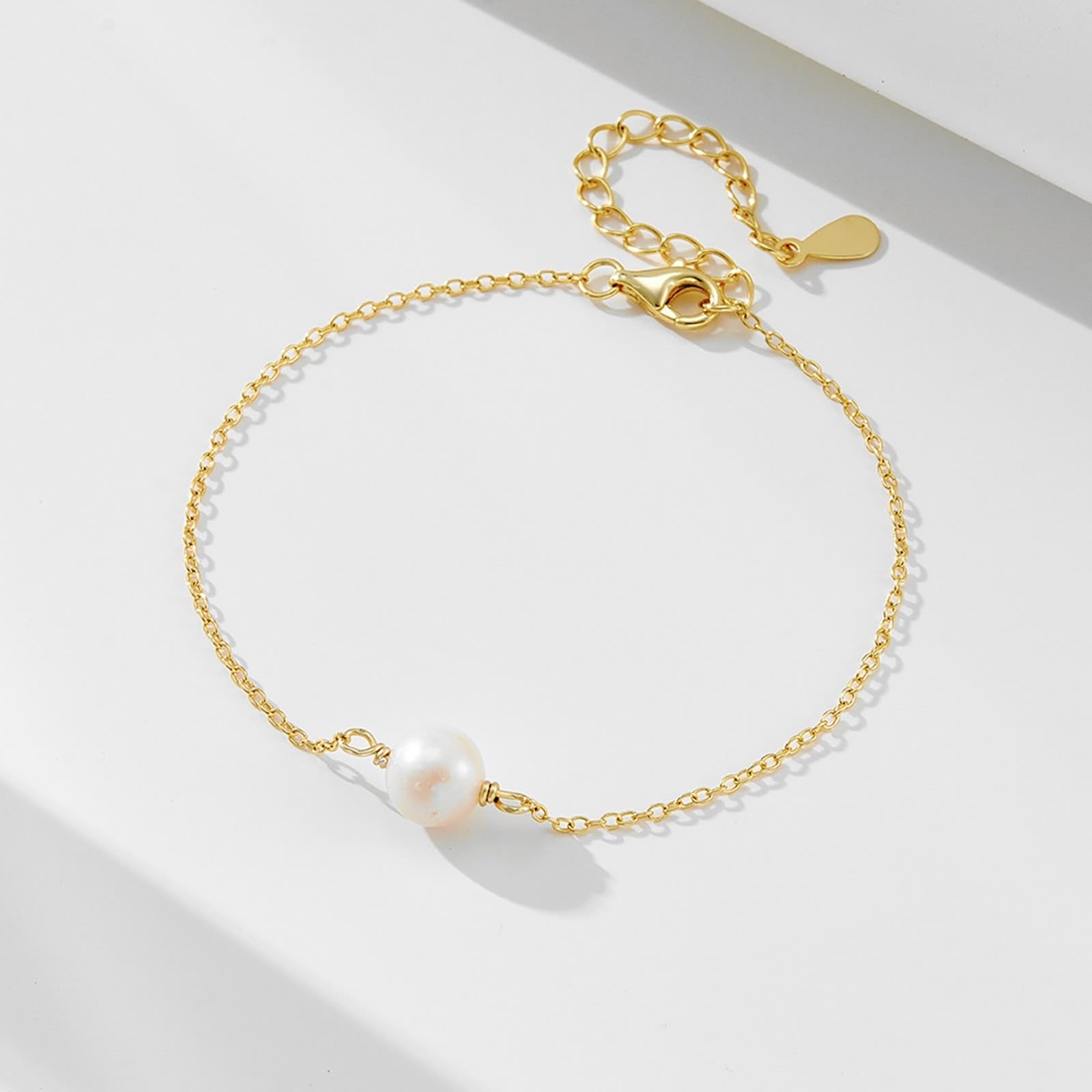 Bracelets classiques en or jaune 9 K/14 K/18 carats pour femme avec perle véritable, or 375/585/750
