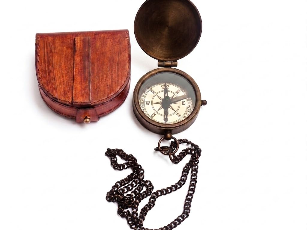 Brass Antique Leather Box 2 Inch Sundial Compass for Outdoor (SDEWZ)-picture-57