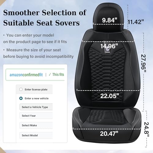 Image of Coverado Car Seat Covers Full Set, 5 Seats Universal Seat Covers for Cars, Breathable Fabric& Faux Leather Auto Seat Cushions, Front and Rear Seat Protectors Fit for Most Sedans SUV Truck, Black