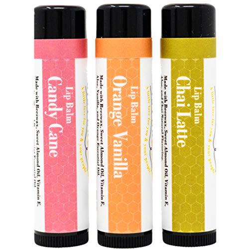 Sister Bees100% Natural Beeswax Lip Balm - Festive Lip Balm Set, 3 Pack Candy Cane, Orange Vanilla, Chai Latte - Moisturizes and Repairs - Chapped, Dry Lip Treatment -Women-Owned andMade in the USA