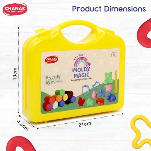 Image of Chanak Moldy Magic Creative Art & Craft Playdough with Foldable Suitcase, Air Dry Clay for Toddlers & Kids Age 3+, Includes 10 Colorful Dough 25gm Each & 13 Sculpting Tools, Non Toxic & Non Sticky
