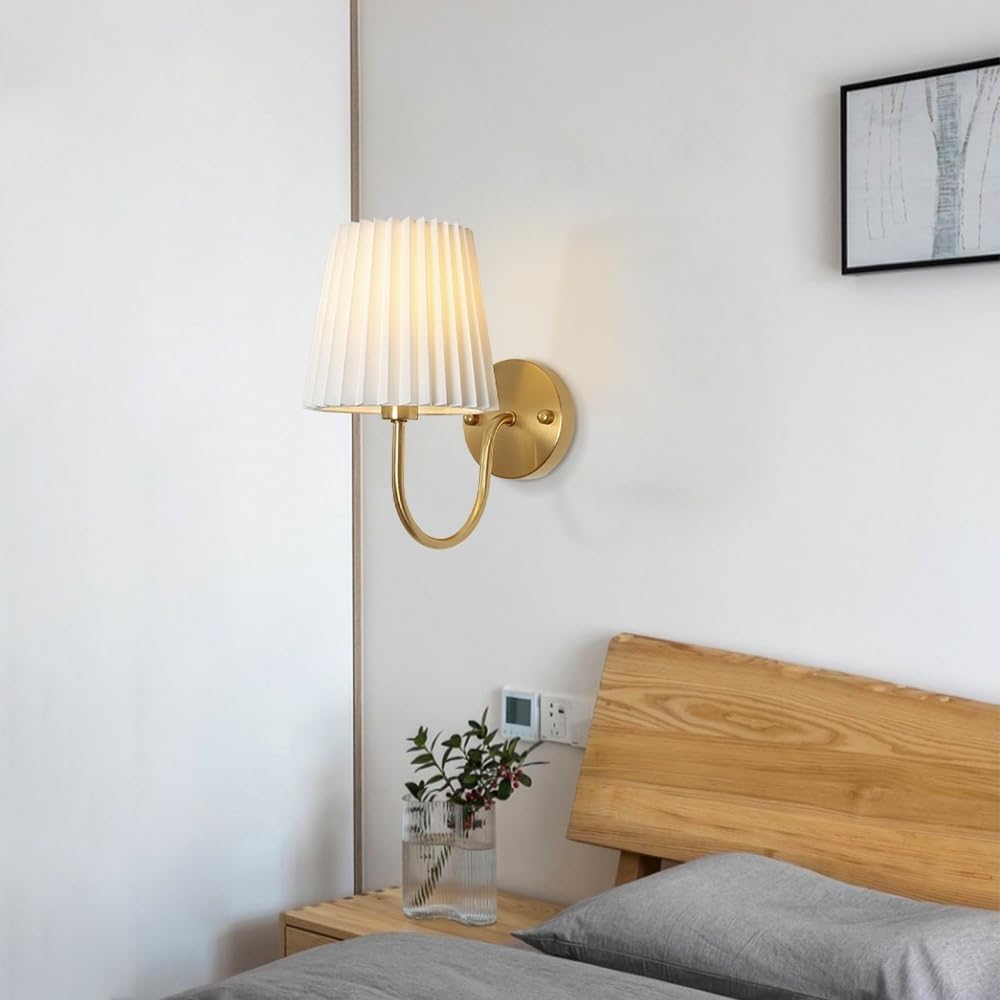 XANAYXWJ Applique in Tessuto con Base E14/E12 Lampada Pastorale a Testa Singola per Camera da Letto per corridoio Toeletta() (A)