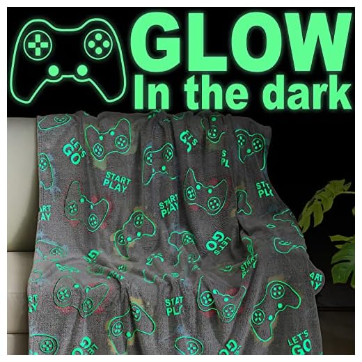 Jekeno Glow in The Dark Gaming Blanket Gamer Game Controller Throw Gift Toys for Kids Boys Teen Son Adults Gamepad Presents Easter Birthday Christmas Bedroom Decor Luminous Blanket Grey 50"x60"