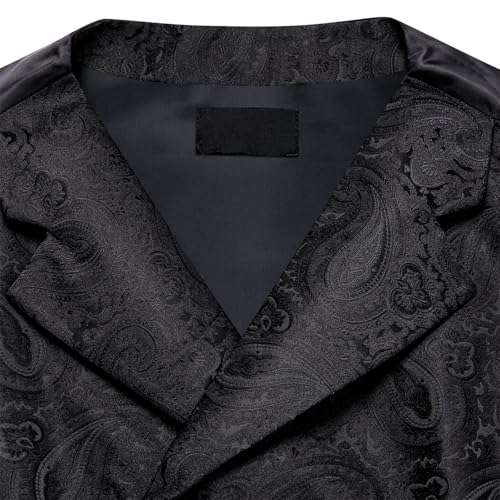 Men's Notch Lapel Business Silk Vest Formal Solid Paisley Textured Waistcoat with Necktie Hanky Cufflinks3