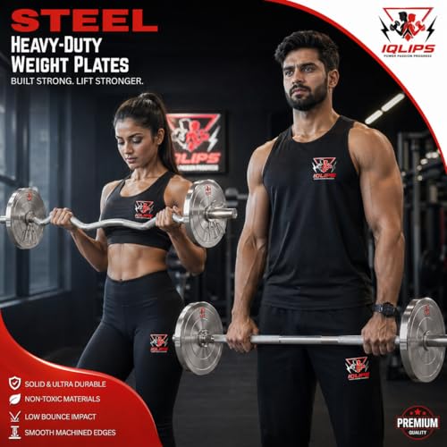 Image of Steel Weight Plates Combo 25KG Home Gym Set, Fitness Kit with 5Ft Straight Barbell Rod, 3Ft EZ Curl Rod, Pair Dumbbell Rods, Locks, Gym Gloves, Gripper & Skipping Rope