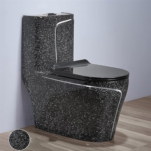 Inodoro de cerámica creativa negra, inodoro super sifónico, inodoro silencioso de doble descarga de una pieza para baño en casa o hotel, A-750x370x695mm miniatura 1