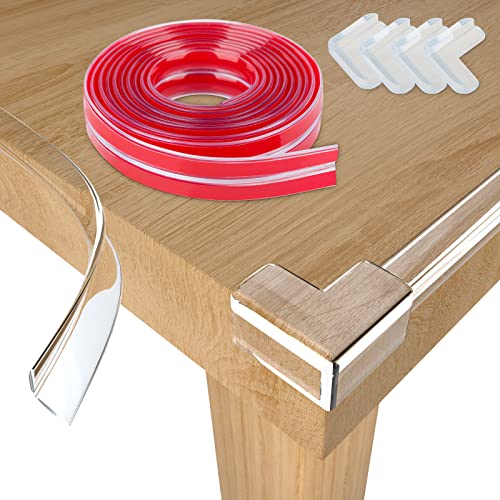 Image of Baby Proofing, Soft Pre-Taped Adhesive 6.6ft Clear Furniture Edge Protector Strip and 4 PCS Right Angle Corner Protectors Guards Safety Bumper Against Sharp Corners for Furniture Cot Table Drawers