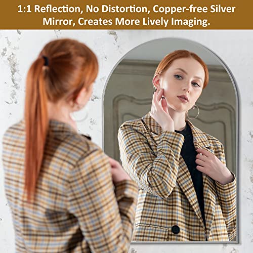 Image of PexFix Arched Wall Mirror 36 inchx24 inch Large Bedroom Mirror with Aluminum Alloy Thin Frame for Bedroom and Bathroom,Silver