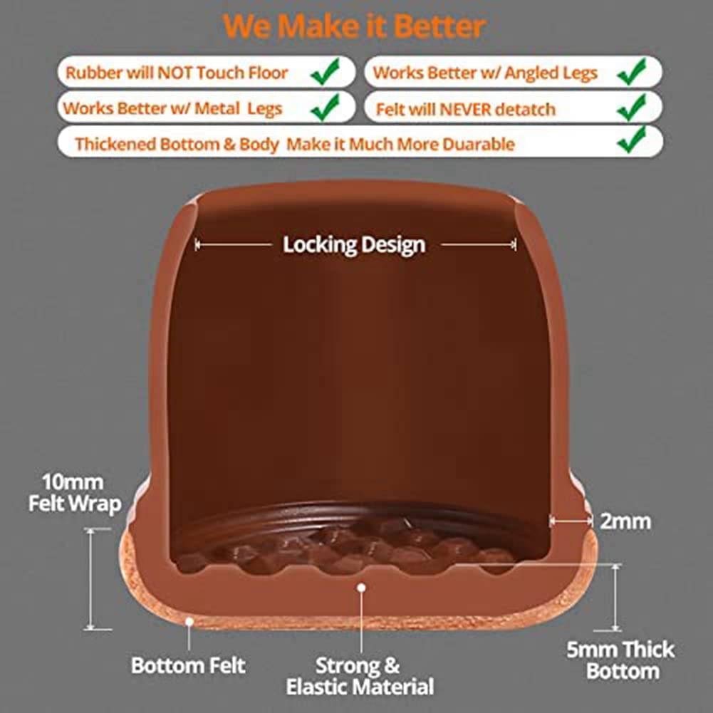 Vividlayer 16 Piezas Protectores de Suelo para Patas de Silla de Silicona Extra PequeñOs, Tapas de Patas de Silla MarróN Envuelto en Fieltro, Adecuado para: 0,75 Pulgadas - 1,0 Pulgadas