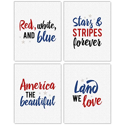 Big Dot of Happiness Stars and Stripes - Unframed Memorial Day, 4th of July and Labor Day USA Patriotic Linen Paper Wall Art - Set of 4 - Artisms - 11 x 14 inches