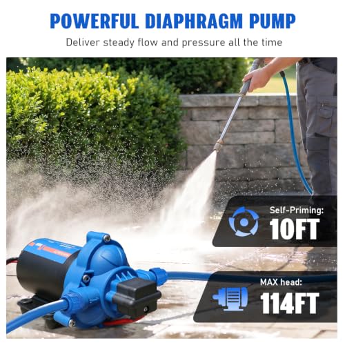 Image of 12V Sprayer Pump, 2.5GPM Chemical Resistant Diaphragm Pump | Corrosion-Resistant,60PSI Adj Pressure, Auto Shut-Off, Thermal Protection. for Agricultural Spraying, soft wash, RVs, boats