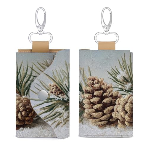 Pine Cones Vintage Key Holder Bag PU Leather ID Card Holder Keychains Case Cover for Men Women3