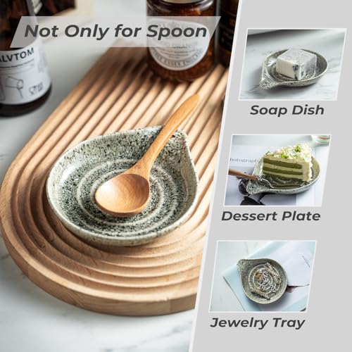 Image of LAUCHUH Spoon Rest for Stove Top, 5 inch Ceramic Spoon Holder for Kitchen Counter Large Spatula Holder for Ladle, Spoons Turner or Tong, Farmhouse Kitchen Decor, Heat-Resistant, Special Gray