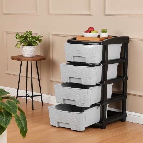 Image of Plastic Modular Drawer Storage Chest Of Drawers Organizer Storage Box, Large Stomo Racks For Multipurpose Anti-slip Shoes Organizers (Grey, 4 Layer)