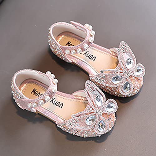 Princess Sandals For Girls Fashion Summer Girls Sandals Dress Performance Dance Shoes Rhinestone Cartoon Butterfly Shape (Pink #1, 24)4