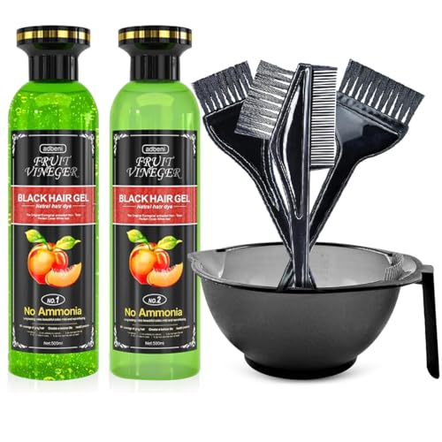 Image of Adbeni Fruit Vinegar hair Colour Black | Ammonia Free Herbal Hair Dye Gel for Men & Women | No Harsh PPD, Gentle on Scalp, Long Lasting Natural Color | 1000ml | With Colouring Kit