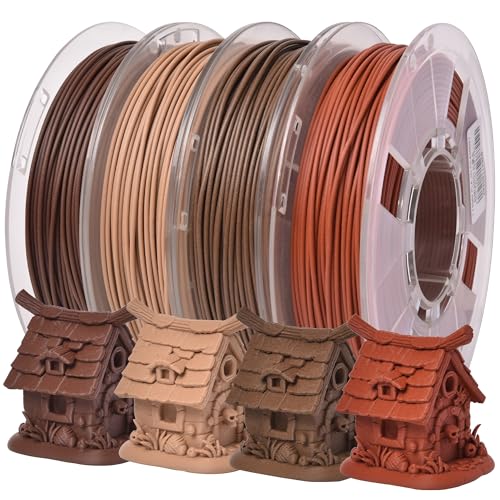 Image of RAMBERY 250gX4 Wood PLA Printer Filament Bundle 1.75mm 3D Printing Filament Real Wood Fibers Added Fit Most Printers, Total 1kg, 2.2 lbs