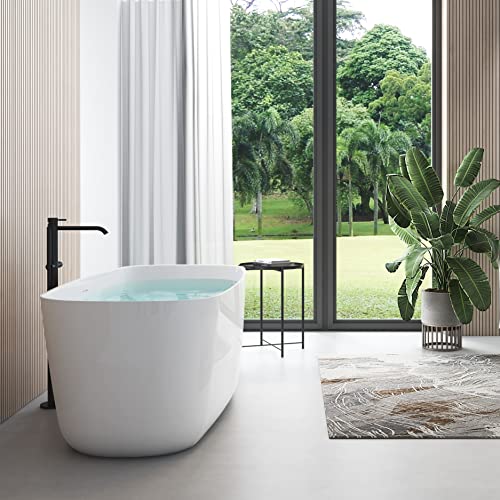 Mokleba 59" Lucite Acrylic Freestanding Bathtub, Rectangular Shape Contemporary Soaking Tub With Toe-Tap Chrome Center Drain, Slotted Overflow, Cupc Certified, Glossy White #TOP4