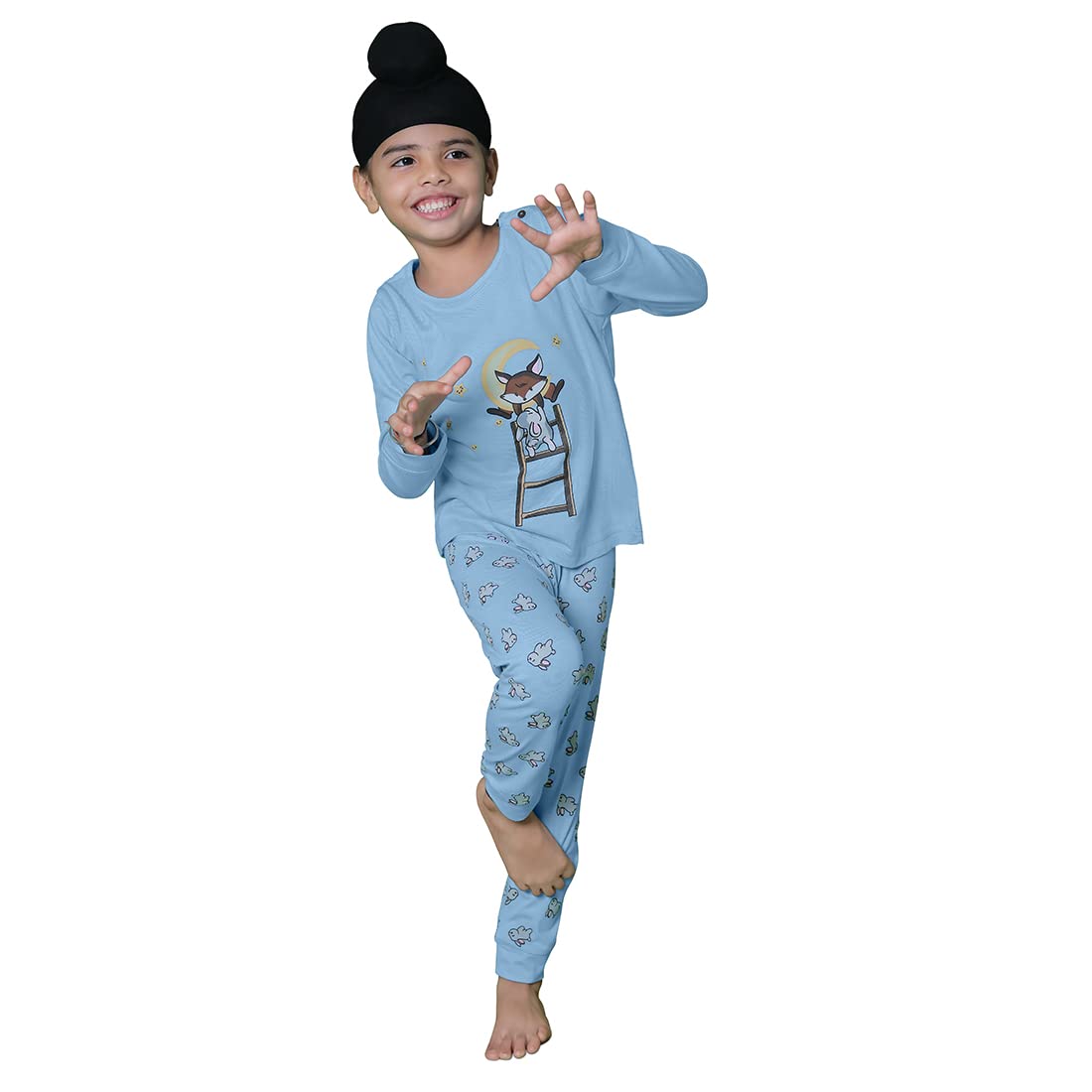 Ke and Kaa 100% Bamboo Cotton Nightwear for Girls and Boys. Fox and Bunny Print for 2+ to 5 Years, in Blue, Green and Lavender.