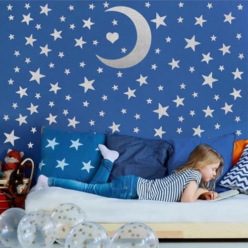Vinilos adhesivos estrellas y luna plateados 11x11 pulgadas miniatura 6
