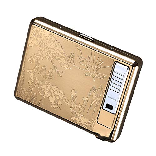 Preisvergleich Produktbild Bocotoer Zigarettenetui mit Zigarettenanzünder für Normale Zigaretten mit Zigarettenanzünder, wiederaufladbar, goldfarben
