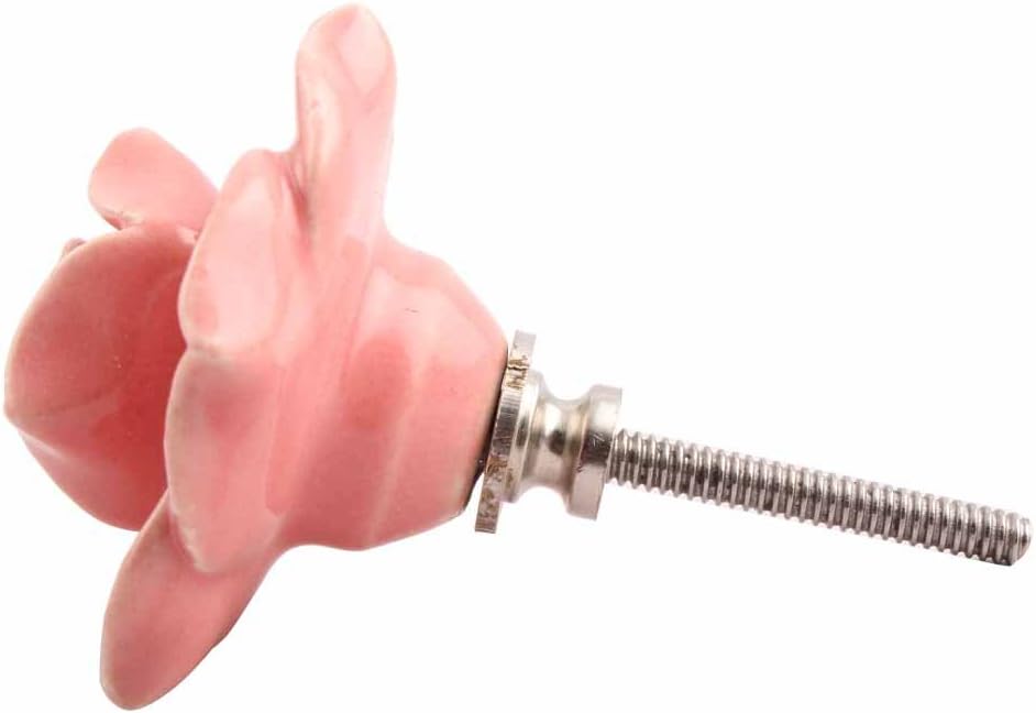 IndianShelf 20 Piece Decorative Drawer Pulls Dresser Handles Cabinet Knobs Elegant Touch - (Ceramic, Rose Flower Shape, Pink)