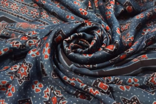 Image of Ethnics of Kutch Womens's Ajrakh Modal Silk Natural Dye Hand Block Print Unstitched Kurta Fabric