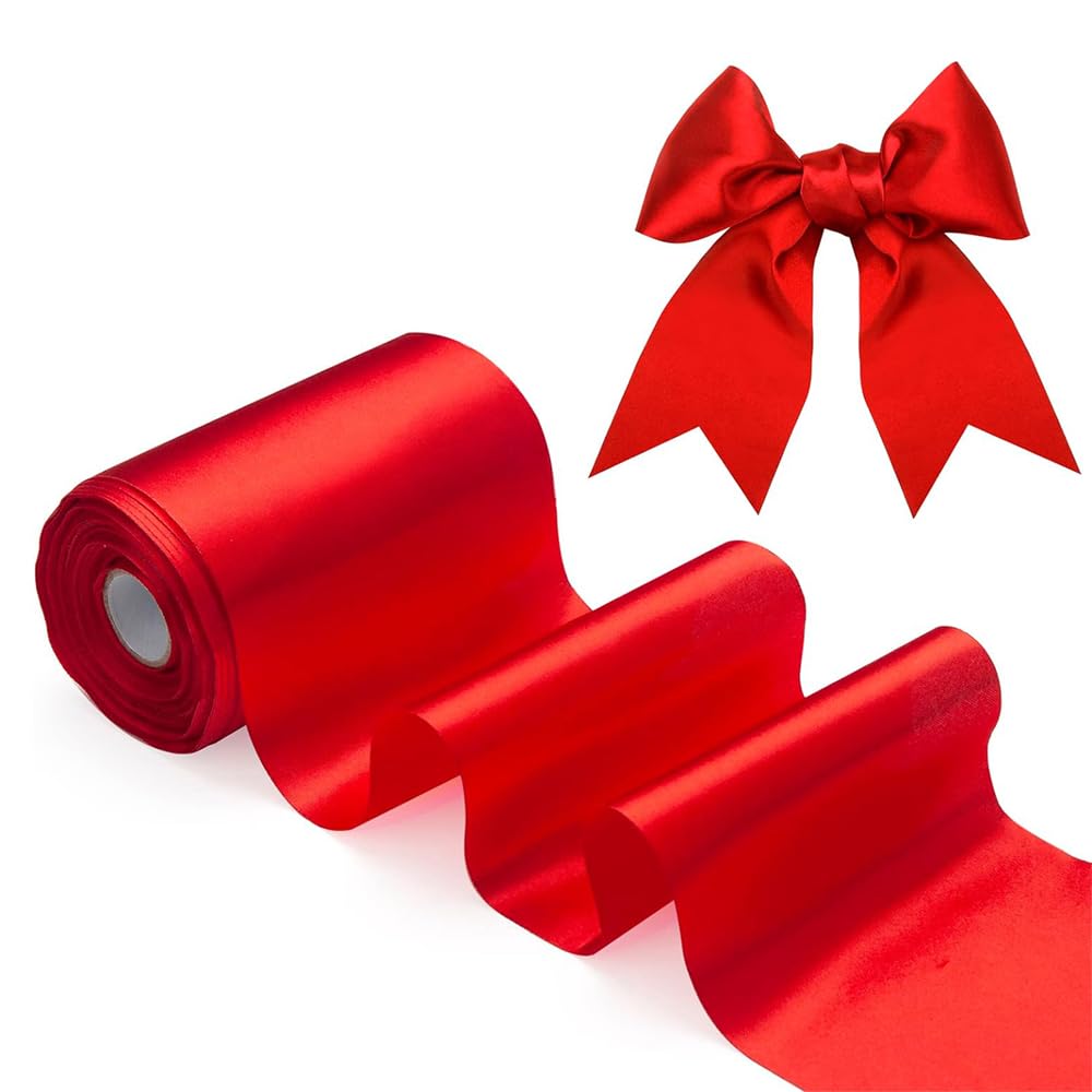4 Inch x 25 Yards Wide Red Satin Ribbon, Double Faced Polyester, Solid Color for Craft, Wedding, Gift Wrapping, Bow Making and Other Projects