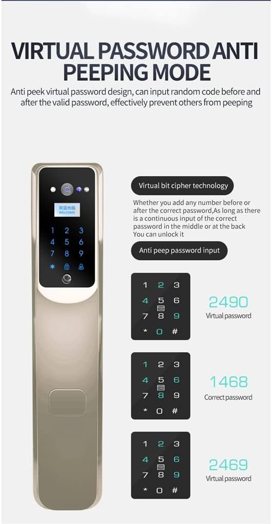 Smart Door Lock Fingerprint Card and Electronic Password Door Lock Home Security Digital Lock Zinc Alloy Lock Smart (Color : Rose Gold, Size : 38 * 75 * 75) (Dark Gray 38 * 75 * 75)