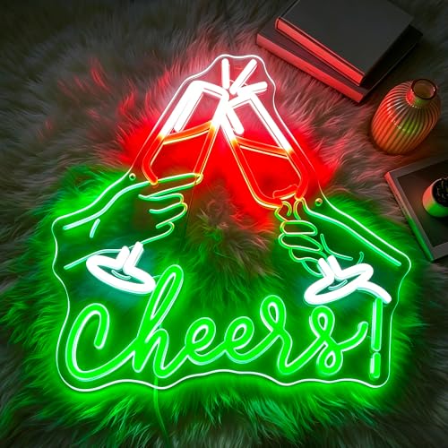 Image of Neon Sign, HSJNJKFU Cheers Neon Signs for Wall Decor Beer Signs for Man Cave, Party, Birthday, Home, Room Decor - Art Carving Design LED Light up Sign - USB Powered