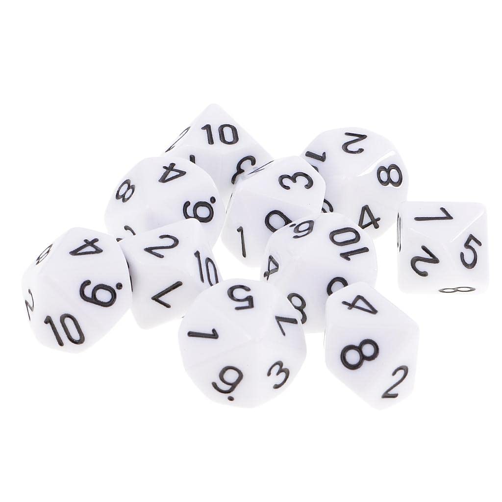Luwecf 10pcs 10 Sided Dice D10 Polyhedral Dice for Dungeons And Dragons Games, White, 16mm
