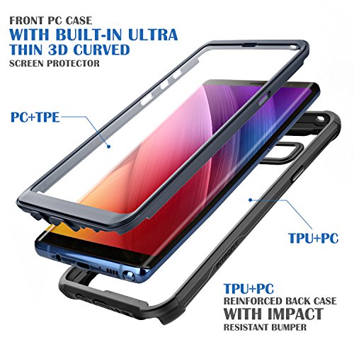 Samsung Galaxy Note 8 Cell Phone Case - Ultra Thin Clear Cover with Built-in Anti-Scratch Screen Protector, Full Body Protective Shock Drop Proof Impact Resist Extreme Durable Case, Black/Grey - Thumbnail 2