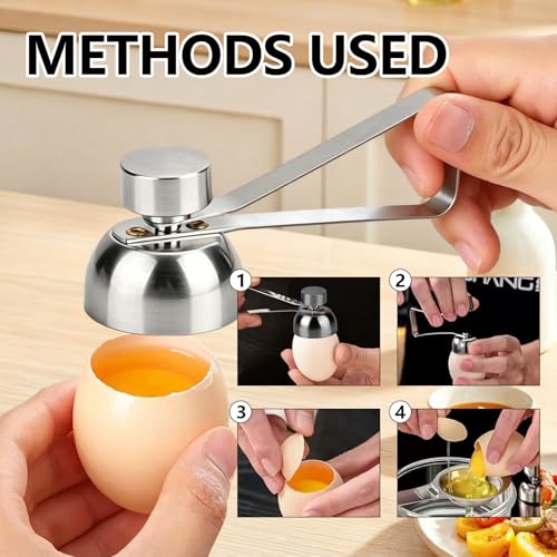 2PCS Ouvre coquille, Ouvre Œuf en Acier Inoxydable Emporte Pièce à Main et Séparateur d'Œufs pour Œufs Mous et Durs Outil de Cuisine Pratique pour Casser et Cracker les Œufs Sans Effort – vue 5