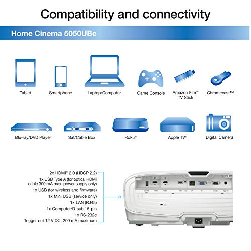 Image of Epson Home Cinema 5050UBe Wireless 4K PRO-UHD 3-Chip Projector with HDR,White