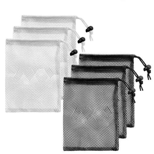 UNOONE Small Drawstring Bags, 7.8x5.9In Portable Storage Bags, Mesh Bags Drawstring for Toy, Mesh Bag Storage for Sport Indoor Fruit Outdoor (6PCS)
