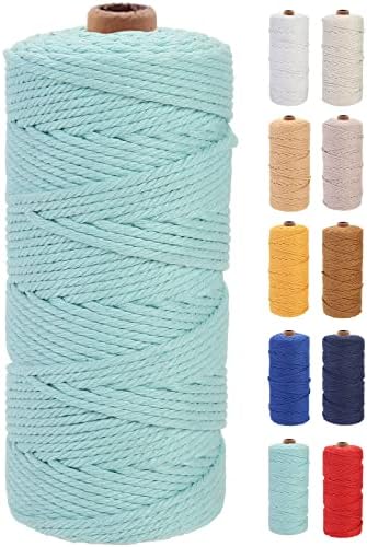 GOHOF Macrame Cord 3mm x 100m Premium Cotton Macrame Rope, 4 Strand Twisted Soft Cotton Cord, One of The Most Perfect Materials for Macrame Art, Cotton String Without Chemicals (Dark Blue)
