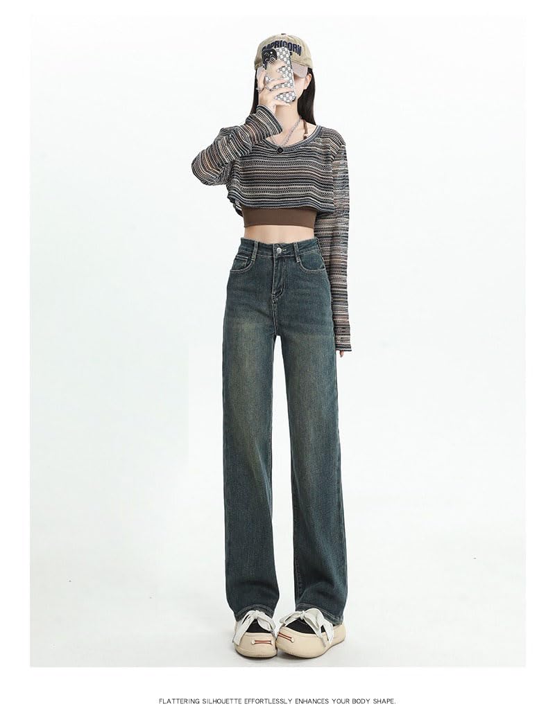 Jeans para Mujer Tiro Alto Rectos Pierna Ancha Vaqueros Pantalones