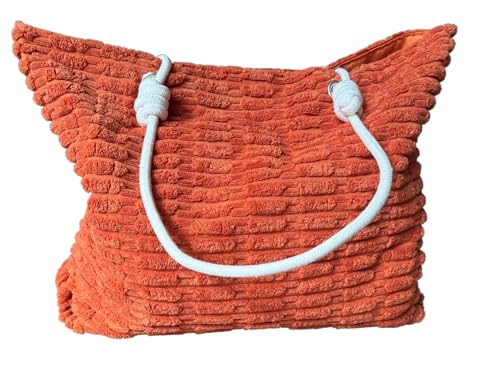 Solis Accessories Extra Large Beach Holiday Tote Bag with Towelling Fabric, 52 x 40 x 12 cm, Magnetic Closure, XL (Orange)