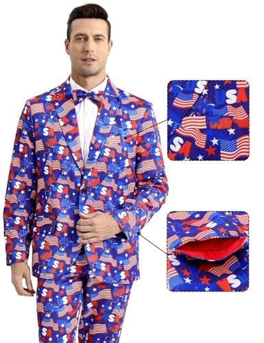 Men's 3-Piece American Flag Suits for 4th of July, Two Button Jacket & Pants & Tie & Bowtie3